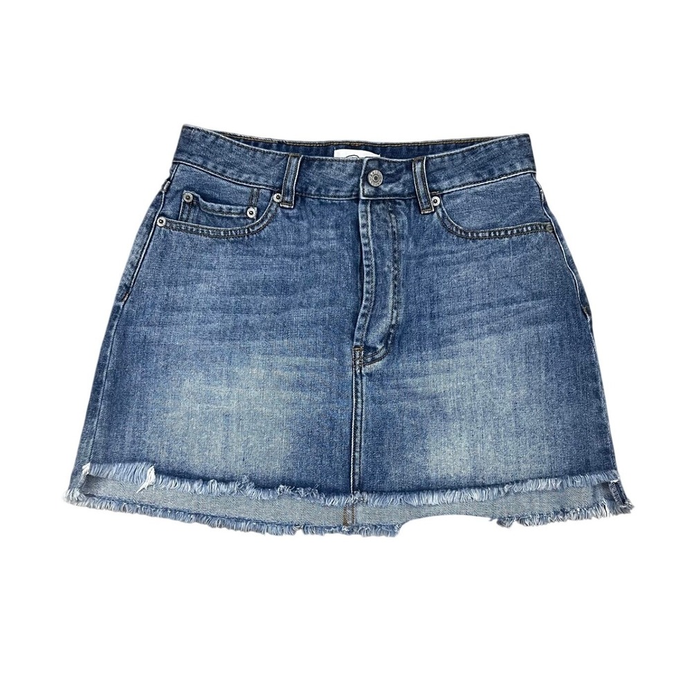 Rails Shane Denim Mini Skirt Vintage Wash Blue Raw Hem Button Fly Size 25